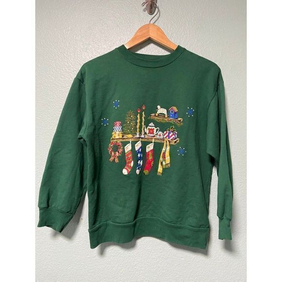 Vintage Basic Editions Women's Green Christmas Holiday Sweater Size Medium - Picture 1 of 8